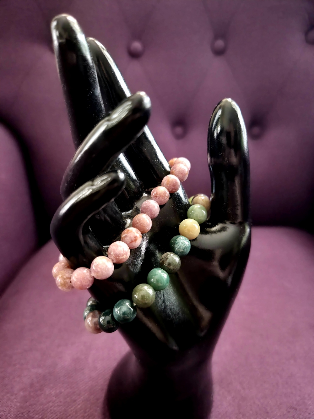 Multi-Color Natural Stone Bead Bracelets - Pink & Green